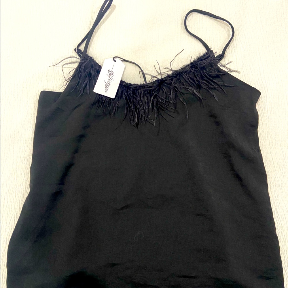 Feather trim black cami top